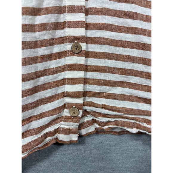 Rachel Zoe Womens Top XL Striped V-Neck Button-Down Top 100% Linen - Picture 4 of 6